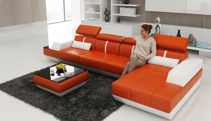 Canapé en cuir L-shape Canapé Canapé Living Paysage Canapé d'angle Suite Design Canapé moderne K5015B