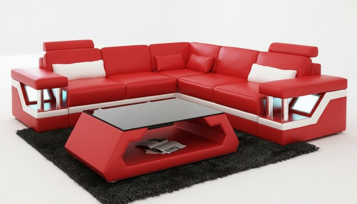 Canapé d'angle de salon en cuir avec un design moderne pour la décoration d'intérieur.