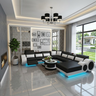 Canapé en cuir Canapé Canapé d'angle Canapé d'angle Suite d'angle Design Canapé moderne