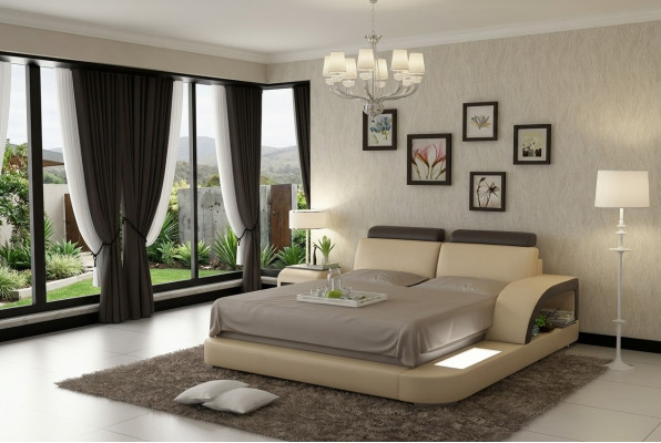 Éclairage de lit de luxe Lit en cuir Lits Canapé Grand Mariage Rembourrage 140/160/180 cm