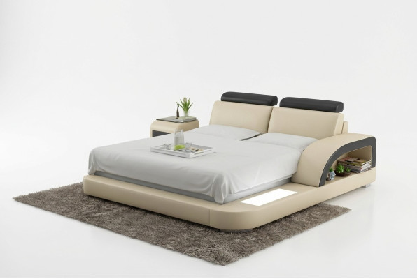 Éclairage de lit de luxe Lit en cuir Lits Canapé Grand Mariage Rembourrage 140/160/180 cm
