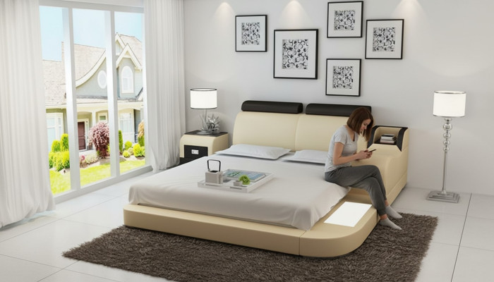 Lit design de luxe Lits de luxe en cuir Chambre moderne 140/160/180 LB8813