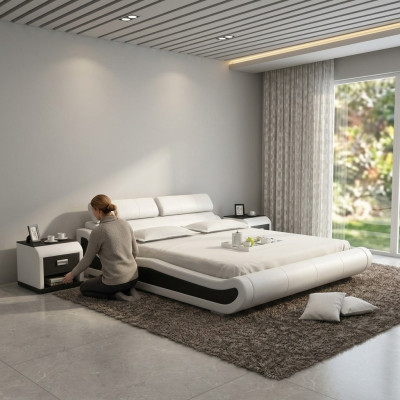 Design de lit en cuir de luxe Lits Rembourrage Double Mariage Moderne 140/160/180 cm