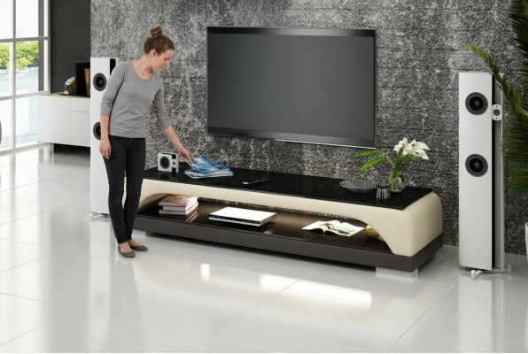 Meuble TV Sideboard en cuir Table en verre Armoire télé Table Designer Décor