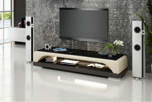 Meuble TV Sideboard en cuir Table en verre Armoire télé Table Designer Décor