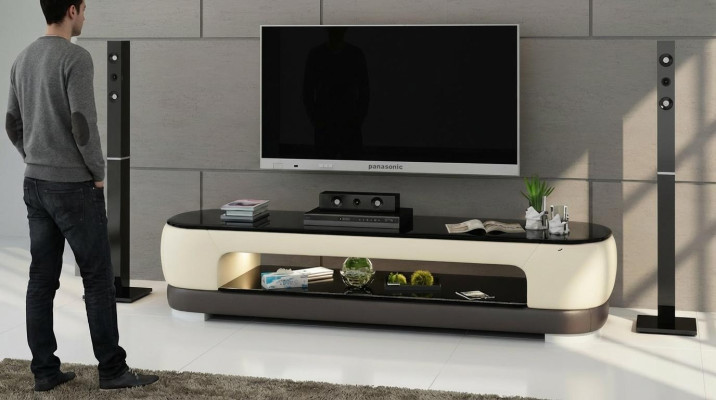 Armoire TV Buffet TV Décor Cuir Table en Verre Télévision Garde-Robe Table Designer