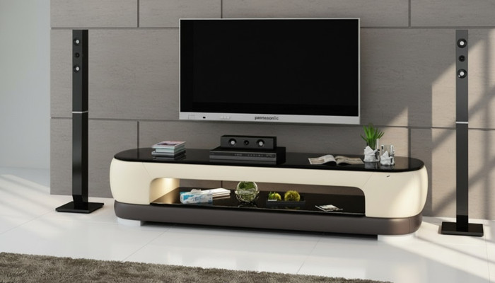 Armoire TV Buffet TV Décor Cuir Table en Verre Télévision Garde-Robe Table Designer