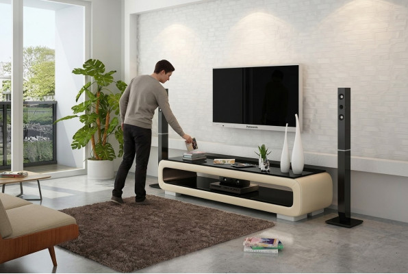 Meuble TV Buffet TV en cuir Décor Verre Table de télévision Armoire de table de télévision Designer