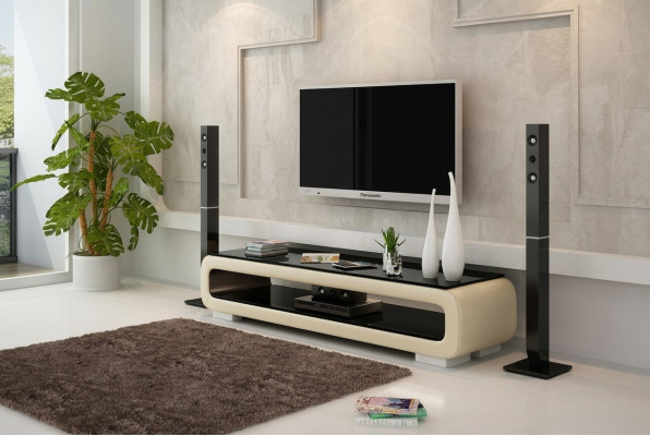 Meuble TV Buffet TV en cuir Décor Verre Table de télévision Armoire de table de télévision Designer