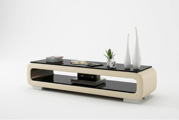 Meuble TV Buffet TV en cuir Décor Verre Table de télévision Armoire de table de télévision Designer