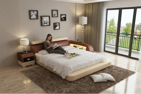 Lit double pour hôtel Lit à eau complet Chambre à eau Tête de lit en cuir LB8801