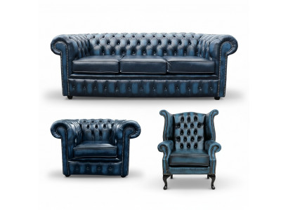 Sofagarnitur Chesterfield Polster Couch Sofa Leder Sitz Garnitur Ohrensessel 420