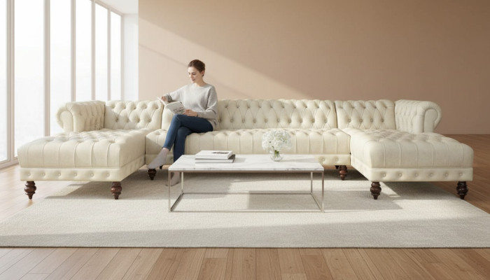 Canapé Chesterfield U Sofa Canapé classique en cuir en forme de U Canapé d'angle de vie paysage - 366