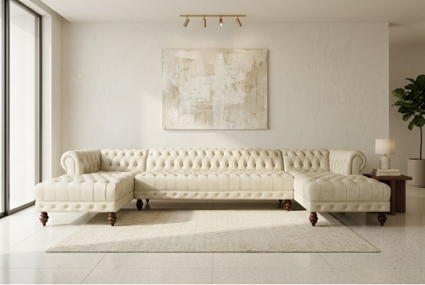 Canapé Chesterfield U Sofa Canapé classique en cuir en forme de U Canapé d'angle de vie paysage - 366