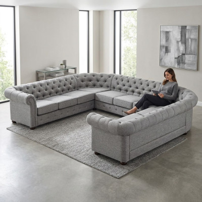 Canapé Chesterfield Canapé Tissu revêtement d'ameublement Salon paysage en U Suite Canapé d'angle