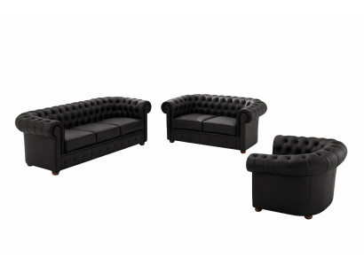 Chesterfield Couch Polster Sofas Klassische Leder Sofagarnitur 3+2+1 Sitzer - 27