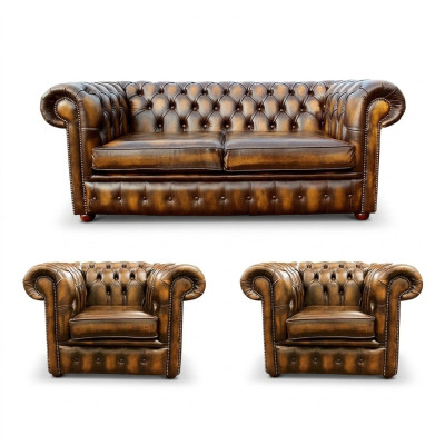 Canapé Chesterfield en cuir 2+1+1 Canapé en textile avec revêtement en tissu Suite