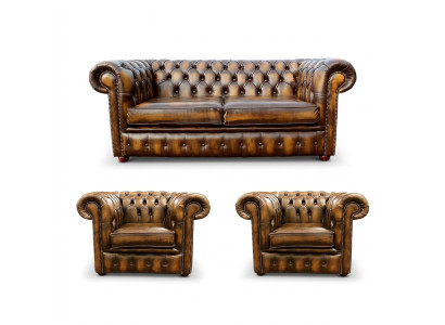 Canapé Chesterfield en cuir 2+1+1 Canapé en textile avec revêtement en tissu Suite