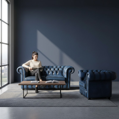 Canapé Chesterfield en cuir d'ameublement Décor textile canapé 2+1 en tissu d'ameublement