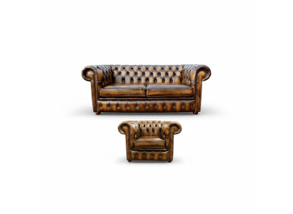 Canapé Chesterfield en cuir d'ameublement, ensemble de canapés 2+1 en tissu et en cuir.