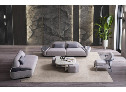 Luxuriöse Graue Posltergarnitur 4-Sitzer Dreisitzer Textil Sessel 3tlg