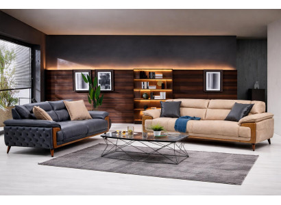 Exklusive Sofagarnitur Schwarz-Beige Polstercouchen Edle 3-Sitzer