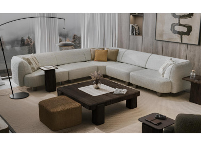 Elegantes L-Form Polstersofa Designer 3x Beistelltische Textil Hocker