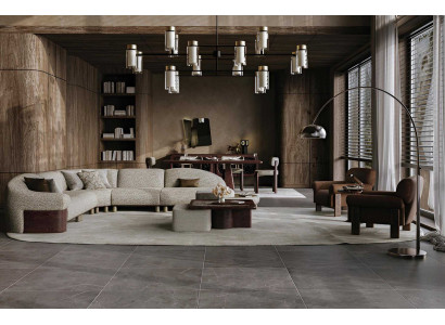 Wohnzimmer Helle Polstergarnitur L-Form Couch Sessel Couchtisch Hocker