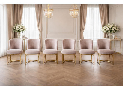 Elegante Dining-Stühle aus blassrosa Samt mit goldenen Metallbeinen