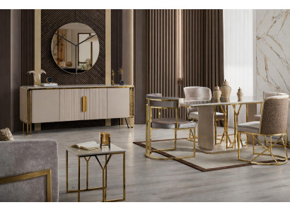 Elegantes Möbelset: Esstisch, 4 Stühle, Konsole, Spiegel, Tisch