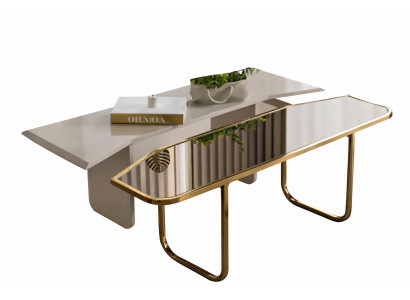 Eleganter Couchtisch in Beige mit Spiegelplatte und Goldgestell