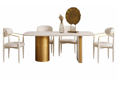 Elegantes Esszimmer-Set mit Tisch und 4 Stühlen in Weiß und Gold