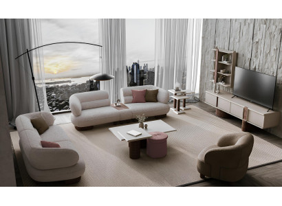 Elegantes Beiges Wohnzimmer Set Polstersofas Couchtisch TV-Board