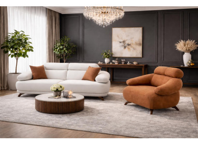 Braun-Weiße Sofagarnitur Stilvoller 3-Sitzer Polstersessel 2tlg