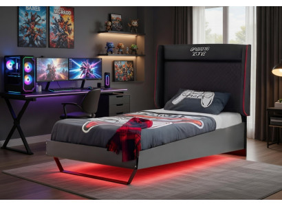 Kinder Gaming Bett schwarz rot mit LED Beleuchtung