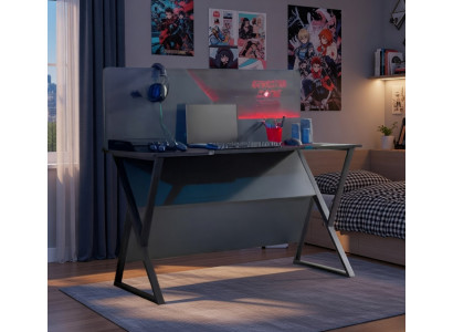Moderner Schreibtisch mit Metallgestell und LED-Lichtern