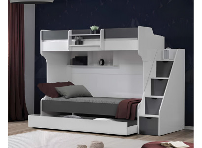 Weißes Etagenbett für Kinderzimmer mit Stauraum und Regalen