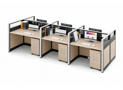 Moderner Bürotisch 3er Teamarbeitsplatz mit Sichtschutz System