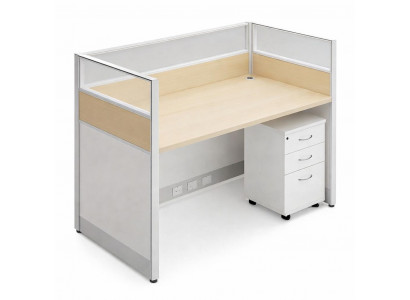 Büroarbeitsplatz mit Sichtschutzwand und Rollcontainer 3 Schubladen