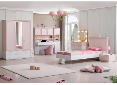 Rosa Möbel Set für Mädchen mit Kleiderschrank und Schreibtisch