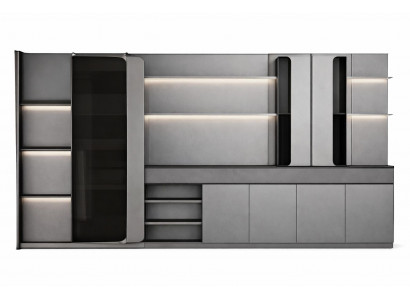 Modularer Büroschrank mit LED-Beleuchtung und eleganter Glasfront