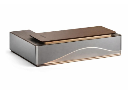 Moderner Schreibtisch aus Edelstahl und Holz mit eleganter Wellenform