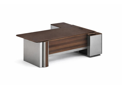 Moderner Schreibtisch aus Holz und Edelstahl mit minimalistischer Form