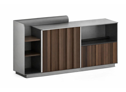 Modulares Sideboard mit Holzregalen, Schiebetüren und modernem Design
