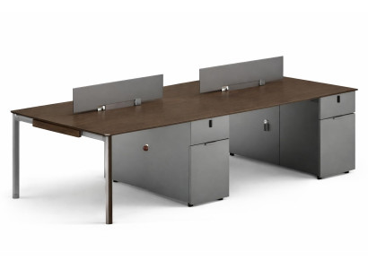 Moderner Bürotisch mit Doppel-Arbeitsplatz aus Holz und Metall