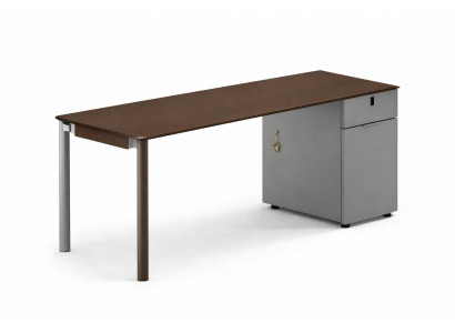 Moderner Bürotisch mit Holzplatte und Metallbeinen für Arbeitsräume