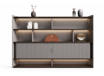 Moderner Büroschrank mit LED-Beleuchtung und eleganten Regalen