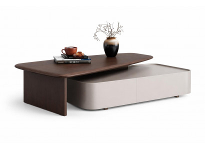 Moderner eleganter Couchtisch mit doppellagiger Holzoberfläche