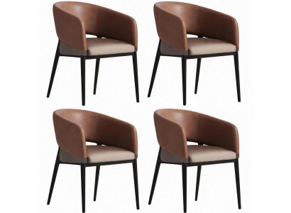 Set aus 4 modernen Bürostühlen mit Leder und eleganten Metallbeinen