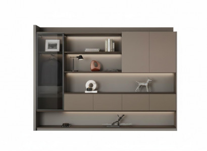 Modularer Büroschrank mit eleganter LED-Beleuchtung und Glasfach
